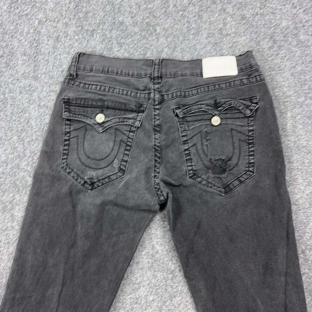 True Religion Geno Flap Relaxed Slim Jeans Mens 34x32 Black Distressed Denim